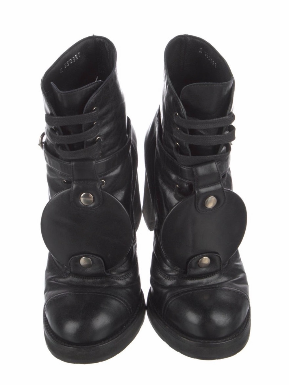 Black Leather Women's Ankle Boots with Decorative Disc